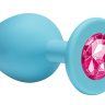 Малая голубая анальная пробка Emotions Cutie Small с розовым кристаллом - 7,5 см. купить в секс шопе