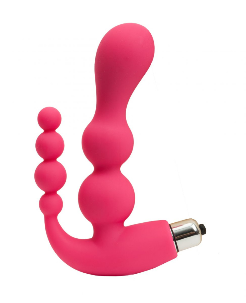 Розовый анально-вагинальный вибромассажер - 17 см. купить в секс шопе