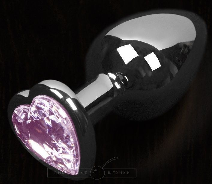 Графитовая анальная пробка с розовым кристаллом в виде сердечка - 8,5 см. купить в секс шопе