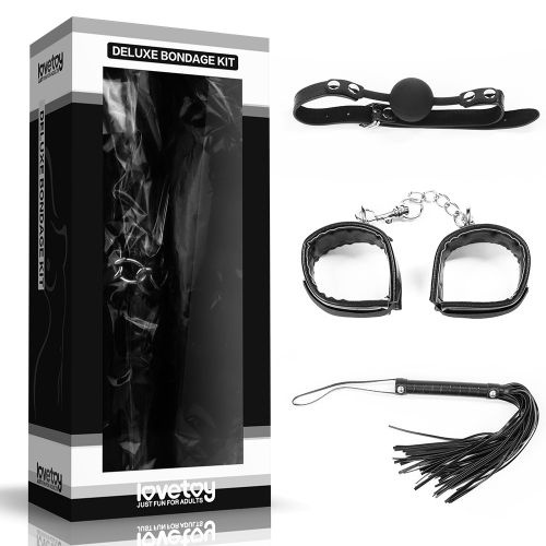 БДСМ-набор Deluxe Bondage Kit: наручники, плеть, кляп-шар купить в секс шопе
