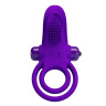 Фиолетовое силиконовое эрекционное кольцо с вибрацией и подхватом мошонки купить в секс шопе
