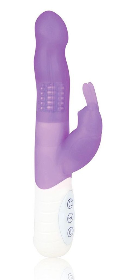 Фиолетовый силиконовый вибратор с клиторальным отростком - 21 см. купить в секс шопе
