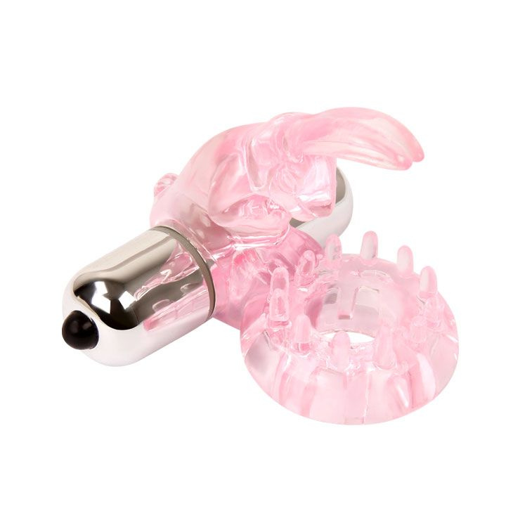 Эрекционное розовое виброкольцо с клиторальным зайчиком купить в секс шопе