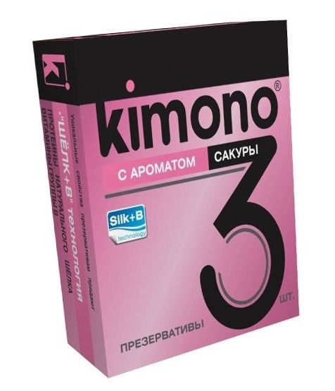 Презервативы KIMONO с ароматом сакуры - 3 шт. купить в секс шопе