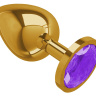 Золотистая большая анальная пробка с фиолетовым кристаллом - 9,5 см. купить в секс шопе