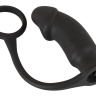 Чёрное эрекционное кольцо на пенис и мошонку с анальной вибровтулкой для усиления ощущений купить в секс шопе