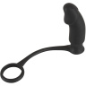 Чёрное эрекционное кольцо на пенис и мошонку с анальной вибровтулкой для усиления ощущений купить в секс шопе