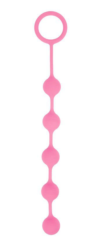 Розовая анальная цепочка с кольцом-ограничителем - 23 см. купить в секс шопе