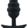 Черная ребристая анальная втулка с ограничителем - 9 см. купить в секс шопе