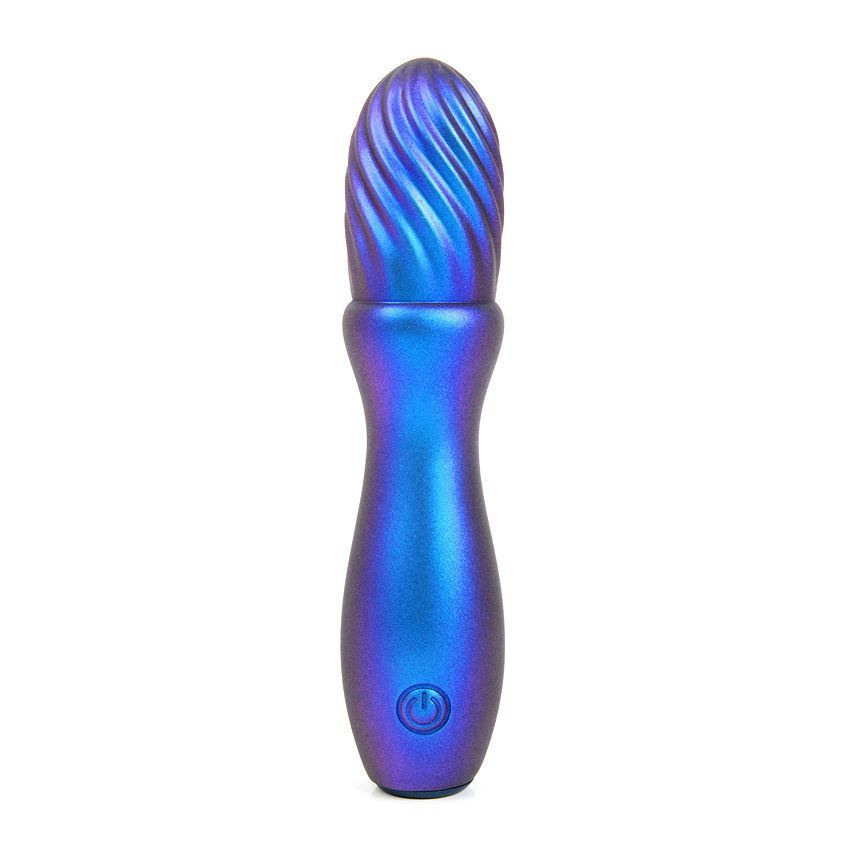 Синий вибромассажёр со спиралевидным рельефом - 14 см. купить в секс шопе