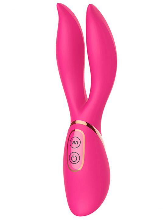 Розовый вибратор с 2 ушками Flower Core - 18,1 см. купить в секс шопе