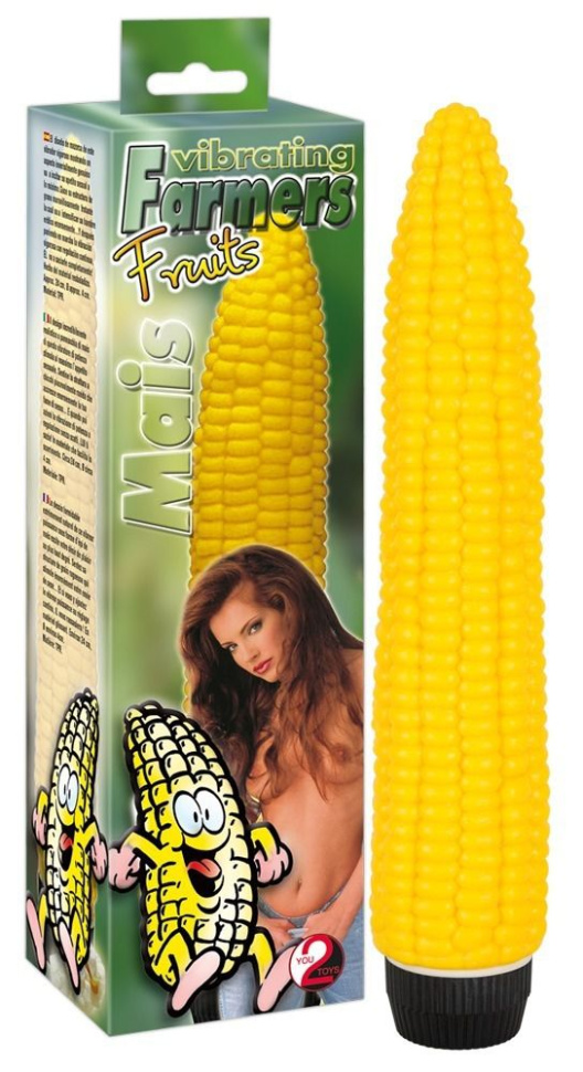 Жёлтый вибромассажер в виде кукурузы - 24 см. купить в секс шопе