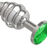 Серебристая пробка с рёбрышками и зеленым кристаллом - 7 см. купить в секс шопе