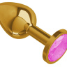 Золотистая анальная втулка с розовым кристаллом - 7 см.  купить в секс шопе