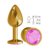 Золотистая анальная втулка с розовым кристаллом - 7 см.  купить в секс шопе