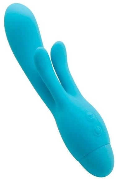 Голубой вибратор INDULGENCE Frolic Bunny - 18,5 см. купить в секс шопе