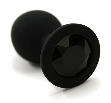 Черная силиконовая анальная пробка с черным стразом - 6,8 см.  купить в секс шопе