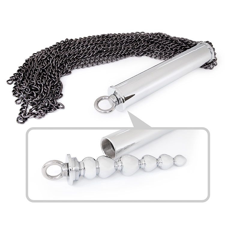 Серебристо-черная металлическая плеть с рукоятью-елочкой - 56 см. купить в секс шопе