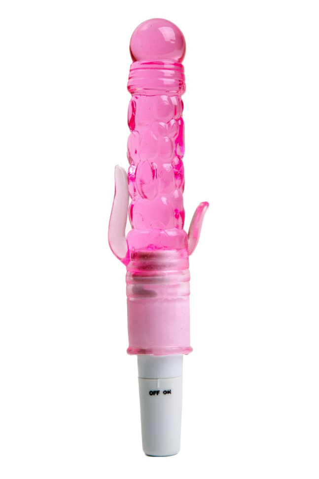 Розовый вибромассажёр с дополнительными отростками - 21 см. купить в секс шопе