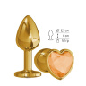 Золотистая анальная втулка с оранжевым кристаллом-сердцем - 7 см. купить в секс шопе