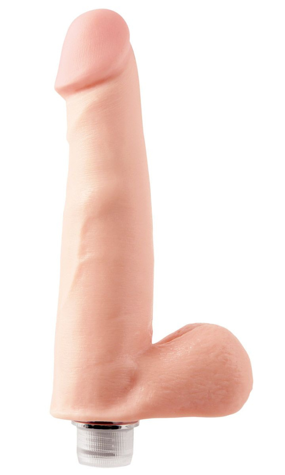 Вибратор-реалистик с мошонкой телесного цвета Vibrating Dong - 21,5 см. купить в секс шопе
