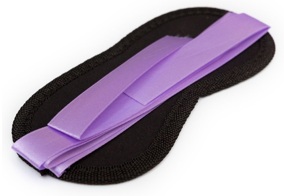 Чёрная маска на глаза Purple Black с фиолетовыми завязками купить в секс шопе