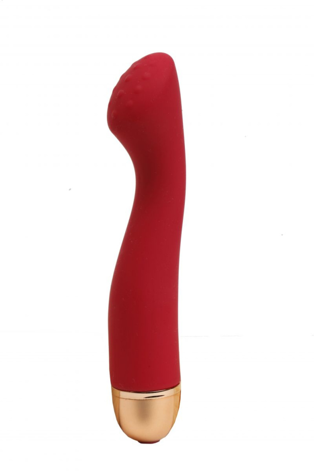 Красный вибромассажер с изогнутой головкой - 18 см. купить в секс шопе