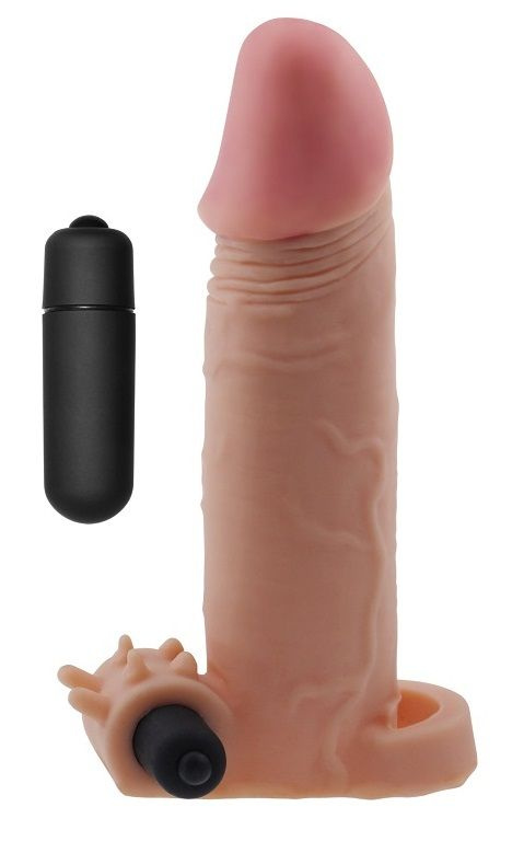 Реалистичная насадка на пенис с вибрацией и подхватом - 17,8 см. купить в секс шопе