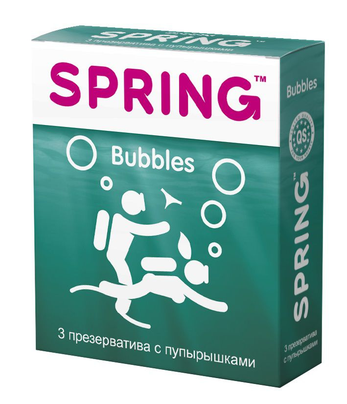 Презервативы SPRING BUBBLES с пупырышками - 3 шт. купить в секс шопе