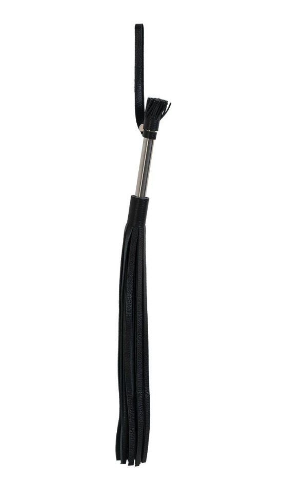 Чёрная кожаная плеть с 25 хвостами и металлической ручкой - 53 см. купить в секс шопе