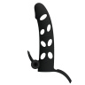 Чёрная закрытая насадка на пенис с вибрацией - 15,2 см. купить в секс шопе