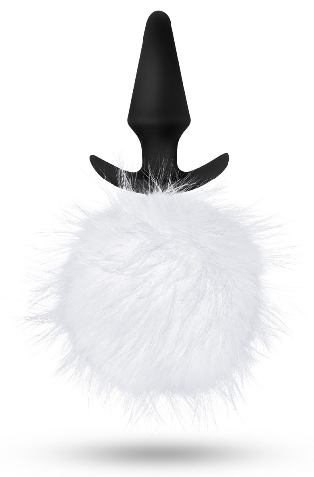 Силиконовая анальная пробка с белым заячьим хвостом Fur Pom Pom - 12,7 см. купить в секс шопе