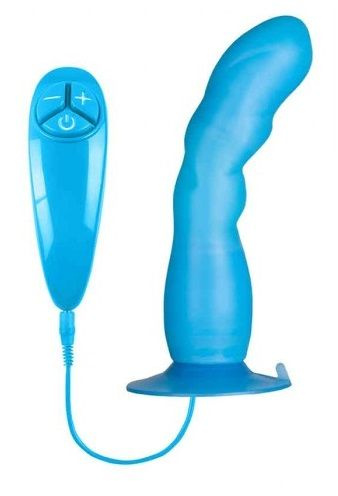 Голубой вибратор для G-точки BUNNY ICY - 18 см. купить в секс шопе