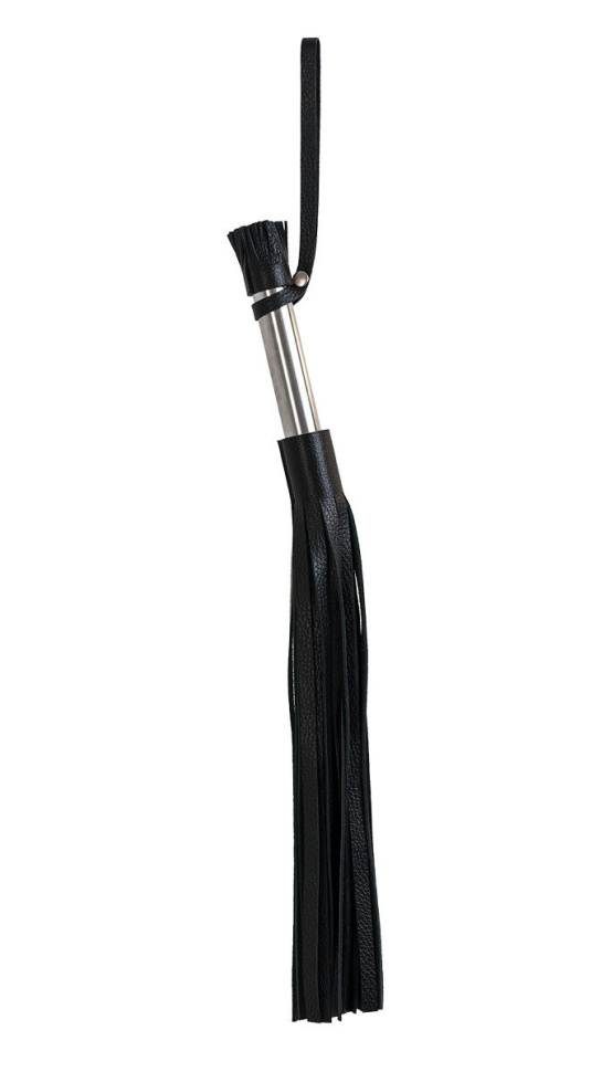Чёрная кожаная плеть с 24 хвостами и металлической ручкой - 53 см. купить в секс шопе