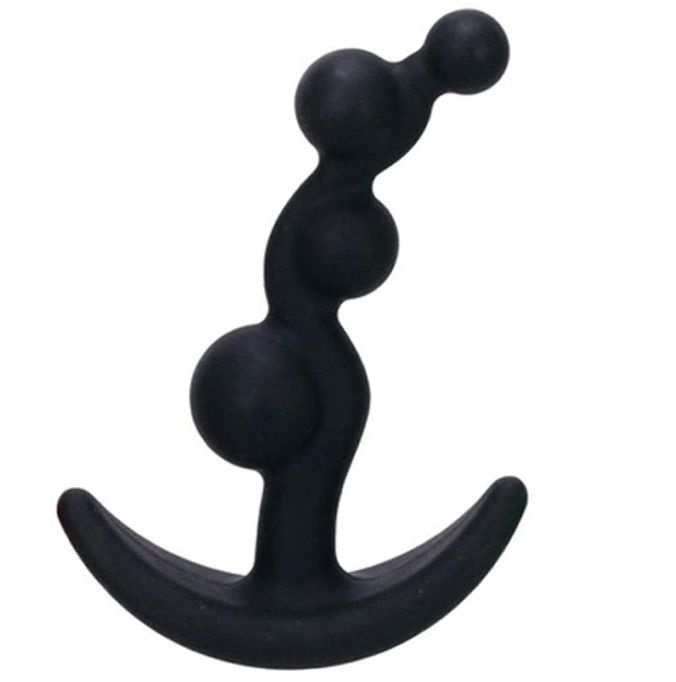 Чёрный анальный стимулятор с шариками Smiling Butt Plug - 8,9 см. купить в секс шопе