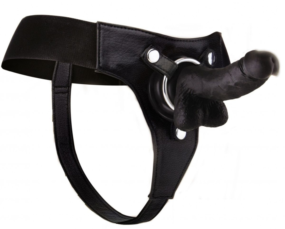 Чёрный страпон Realistic 7 Inch Strap-On - 21,3 см. купить в секс шопе