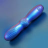 Синий фигурный вибромассажер со спиралевидным рельефом - 15 см. купить в секс шопе