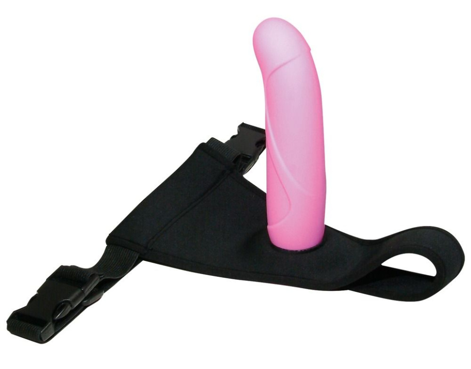 Розовый страпон на трусиках с регулируемыми бретелями Smile - 16 см. купить в секс шопе