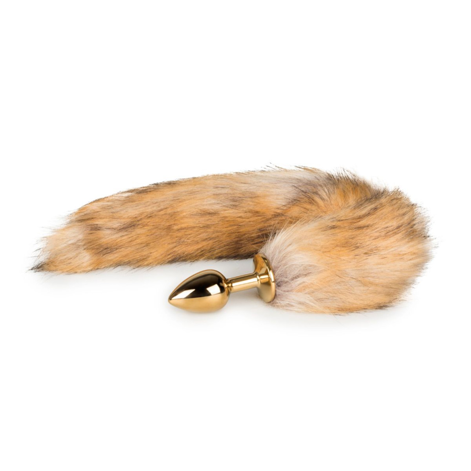Золотистая анальная пробка с лисьим хвостом Fox Tail Plug купить в секс шопе
