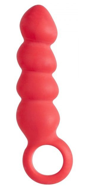 Красный анальный стимулятор в форме ёлочки с кольцом купить в секс шопе