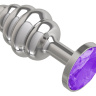 Серебристая пробка с рёбрышками и фиолетовым кристаллом - 7 см. купить в секс шопе