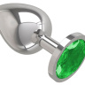 Серебристая большая анальная пробка с зеленым кристаллом - 9,5 см. купить в секс шопе