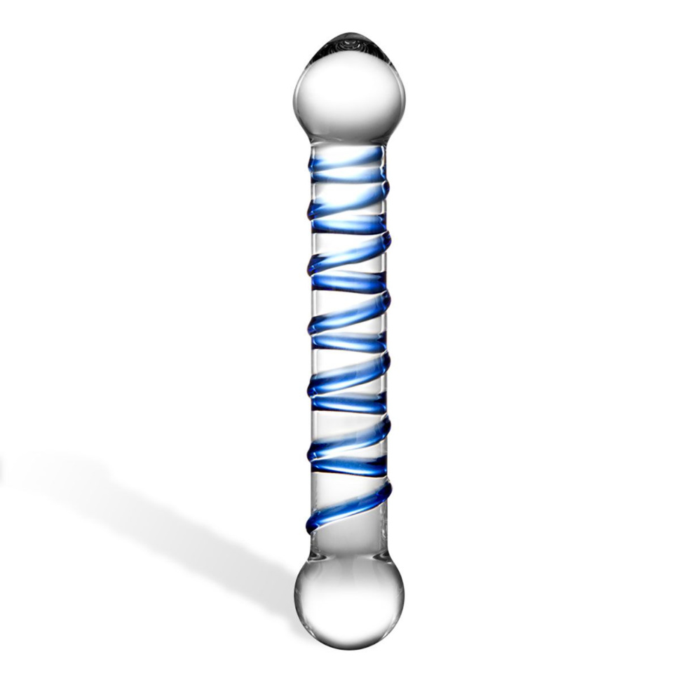 Прозрачный фаллос с голубой спиралью Spiral Dildo - 17 см. купить в секс шопе