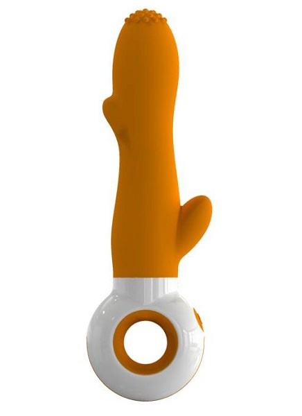 Оранжево-белый вибратор O-zone с рельефом купить в секс шопе