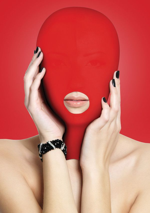 Красная маска на голову с прорезью для рта Submission Mask купить в секс шопе