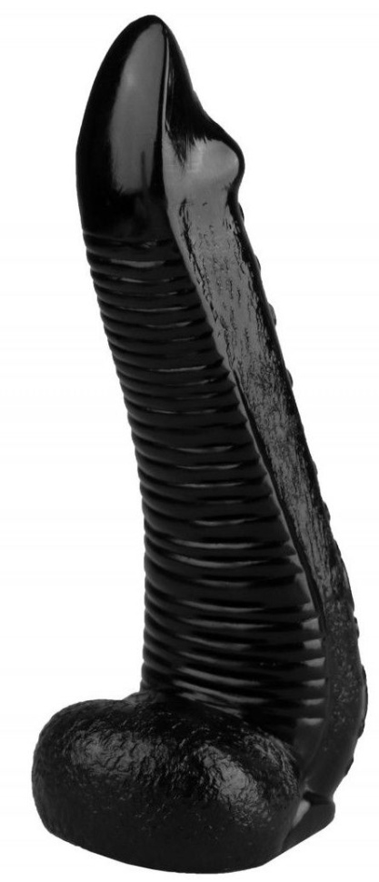 Черная рельефная реалистичная анальная втулка - 22 см.  купить в секс шопе