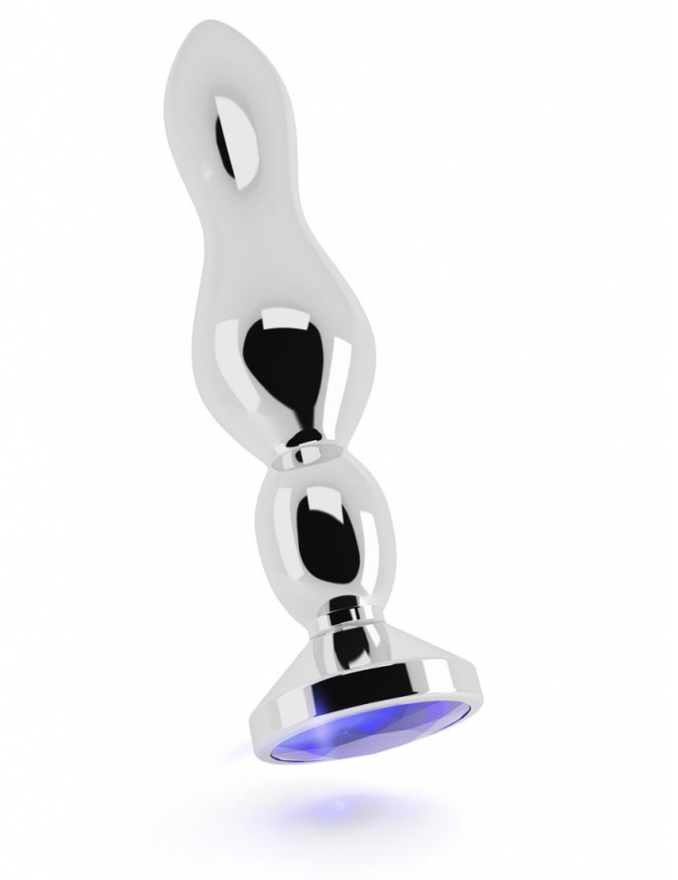 Серебристая анальная пробка с фиолетовым кристаллом - 14 см. купить в секс шопе