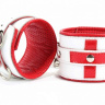 Бело-красные кожаные наручники для медсестры купить в секс шопе