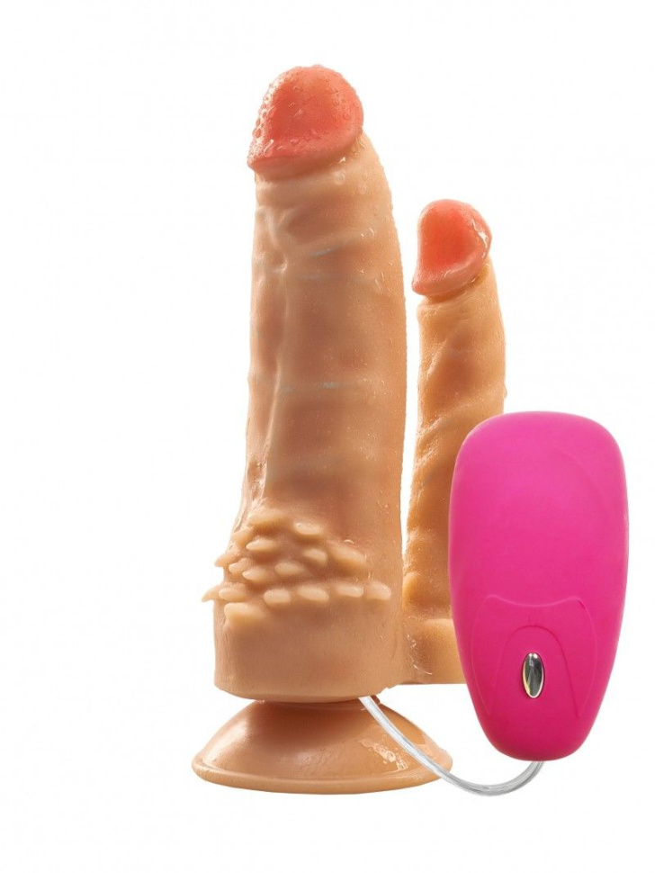Телесный анально-вагинальный вибромассажер с ионами серебра и выносным пультом №11 - 17 см. купить в секс шопе