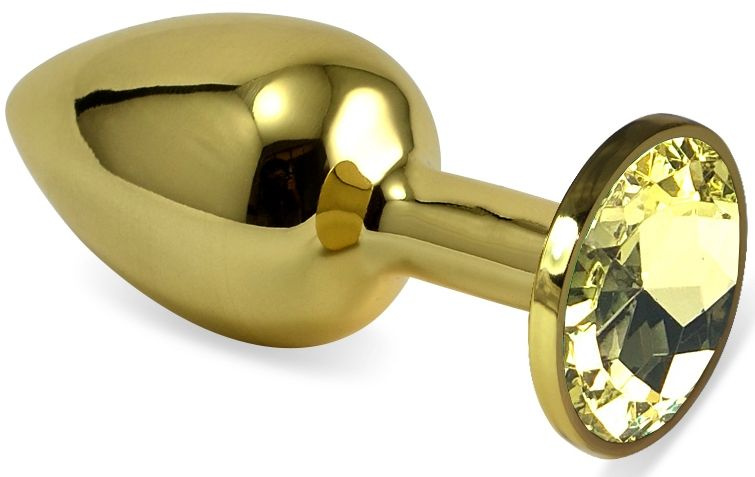 Золотистая анальная пробка с желтым кристаллом - 5,5 см. купить в секс шопе